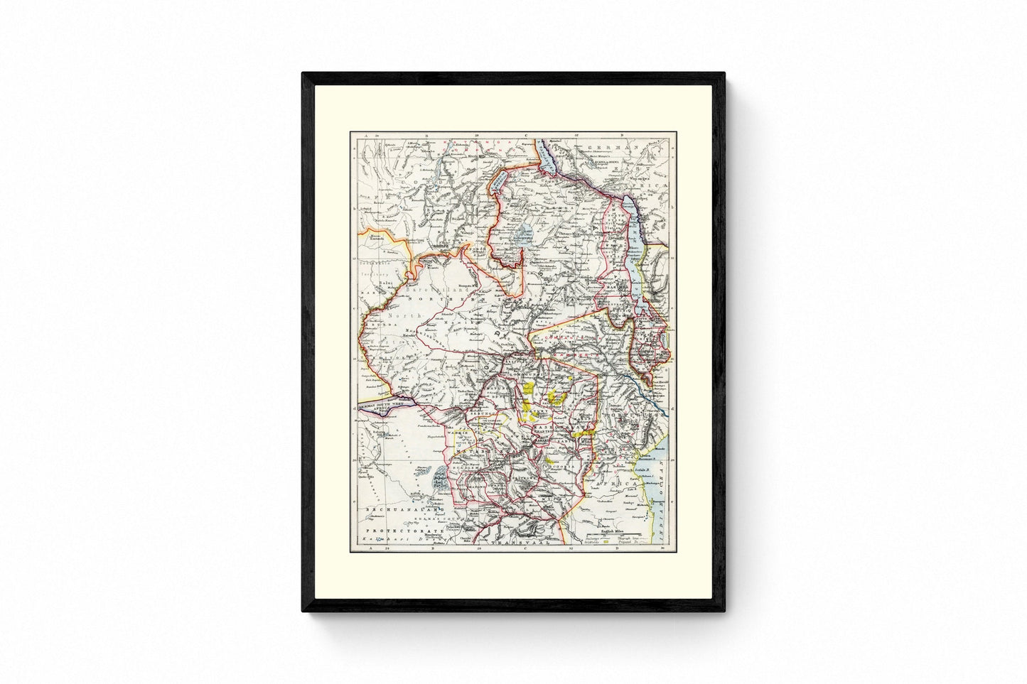 Zimbabwe & Zambia Map dated 1901 - Antique Reproduction - Malawi - Mozambique - Africa - Available Framed