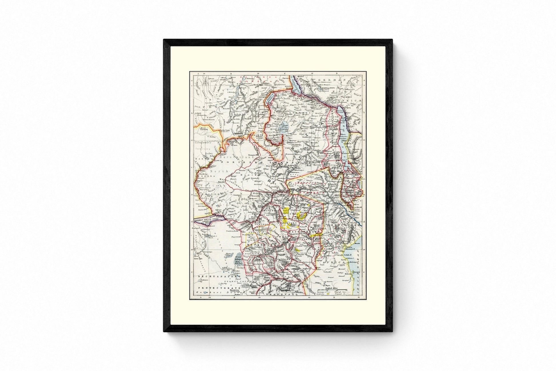 Zimbabwe & Zambia Map dated 1901 - Antique Reproduction - Malawi - Mozambique - Africa - Available Framed