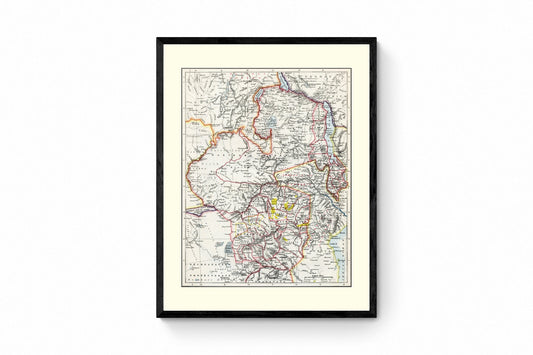Zimbabwe & Zambia Map dated 1901 - Antique Reproduction - Malawi - Mozambique - Africa - Available Framed