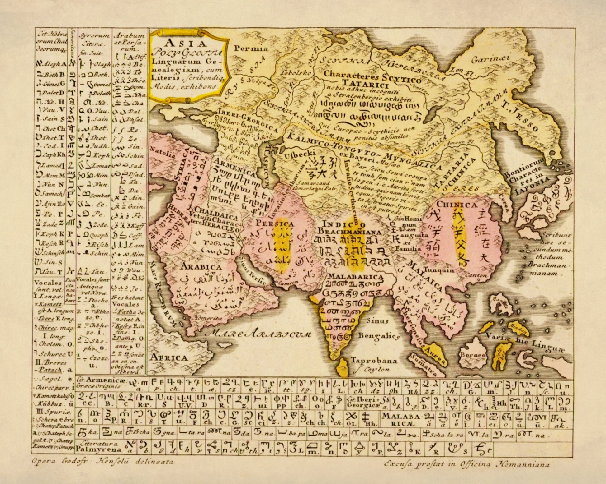 Asia Language Map dated 1746 – antique art print from Ninska Designs