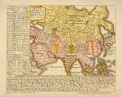 Asia Language Map dated 1746 – antique art print from Ninska Designs