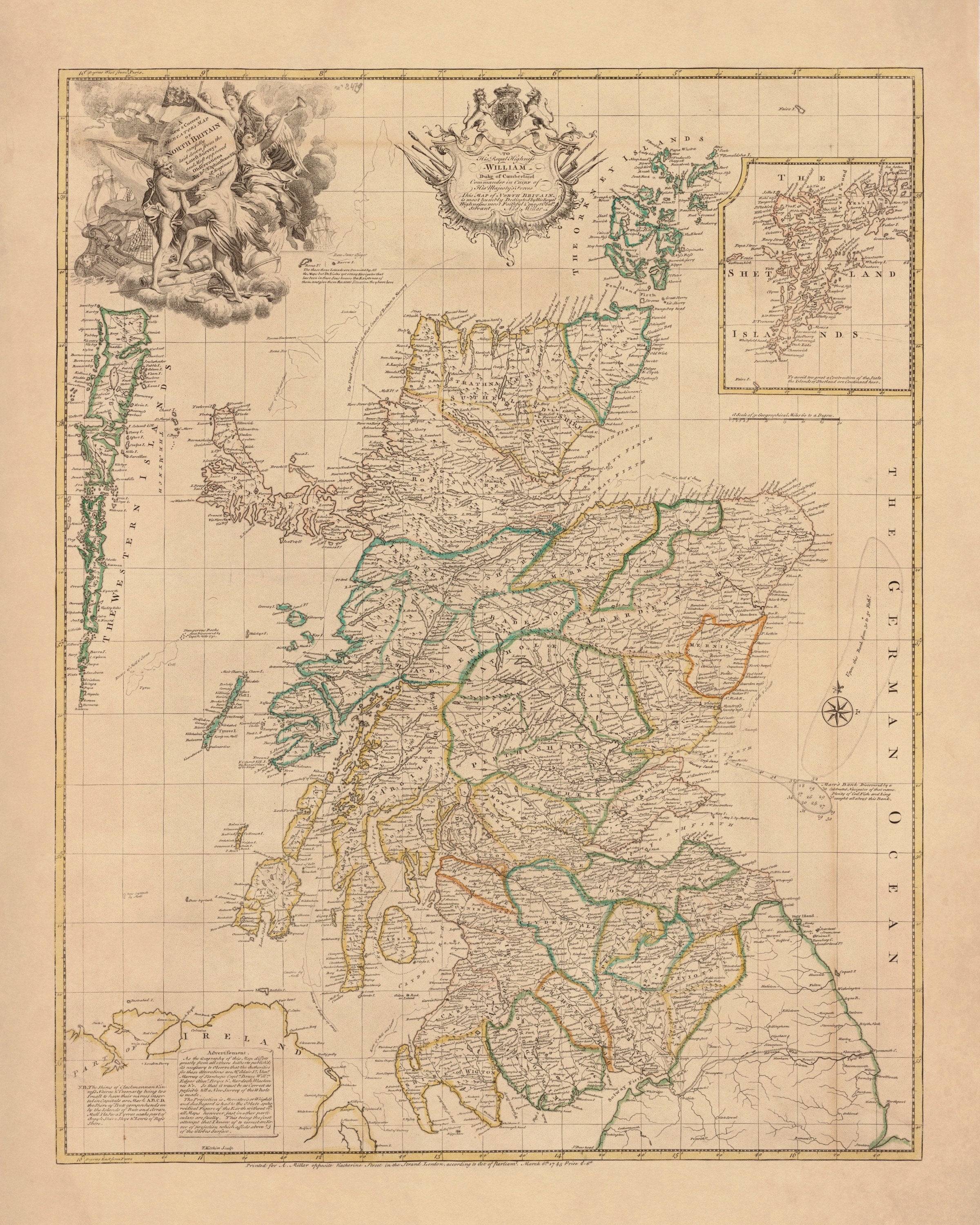 Scotland Map (North Britain) dated 1745 – Ninska Designs