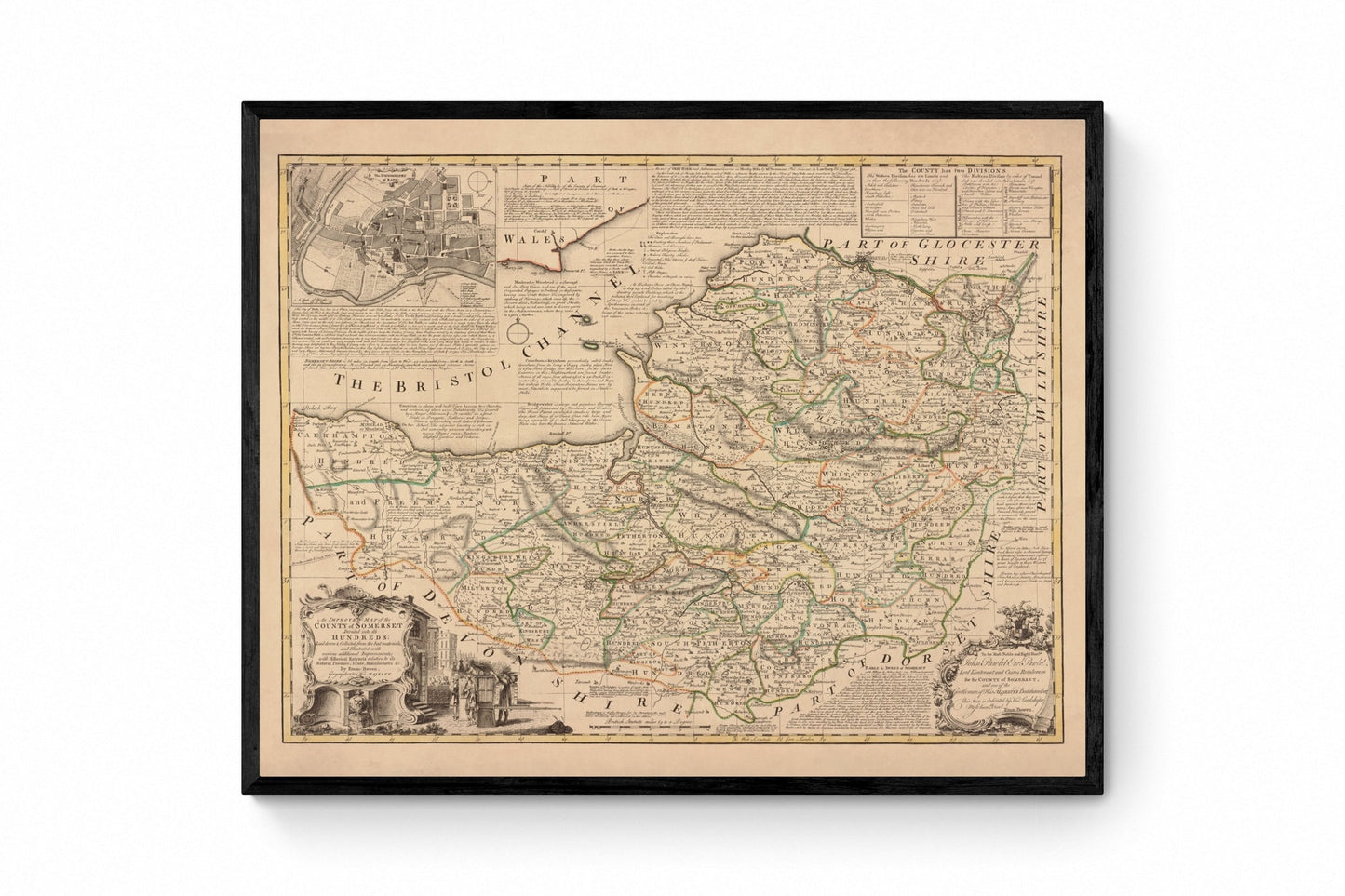Somerset Map dated 1750 – antique art print from Ninska Designs