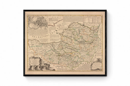 Somerset Map dated 1750 – antique art print from Ninska Designs