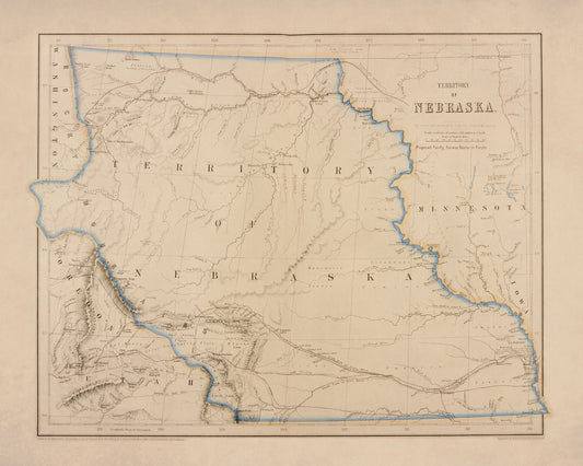 Territory of Nebraska map dated 1857 showing the proposed Pacific Railroad route - United States - Antique Reproduction - Available Framed