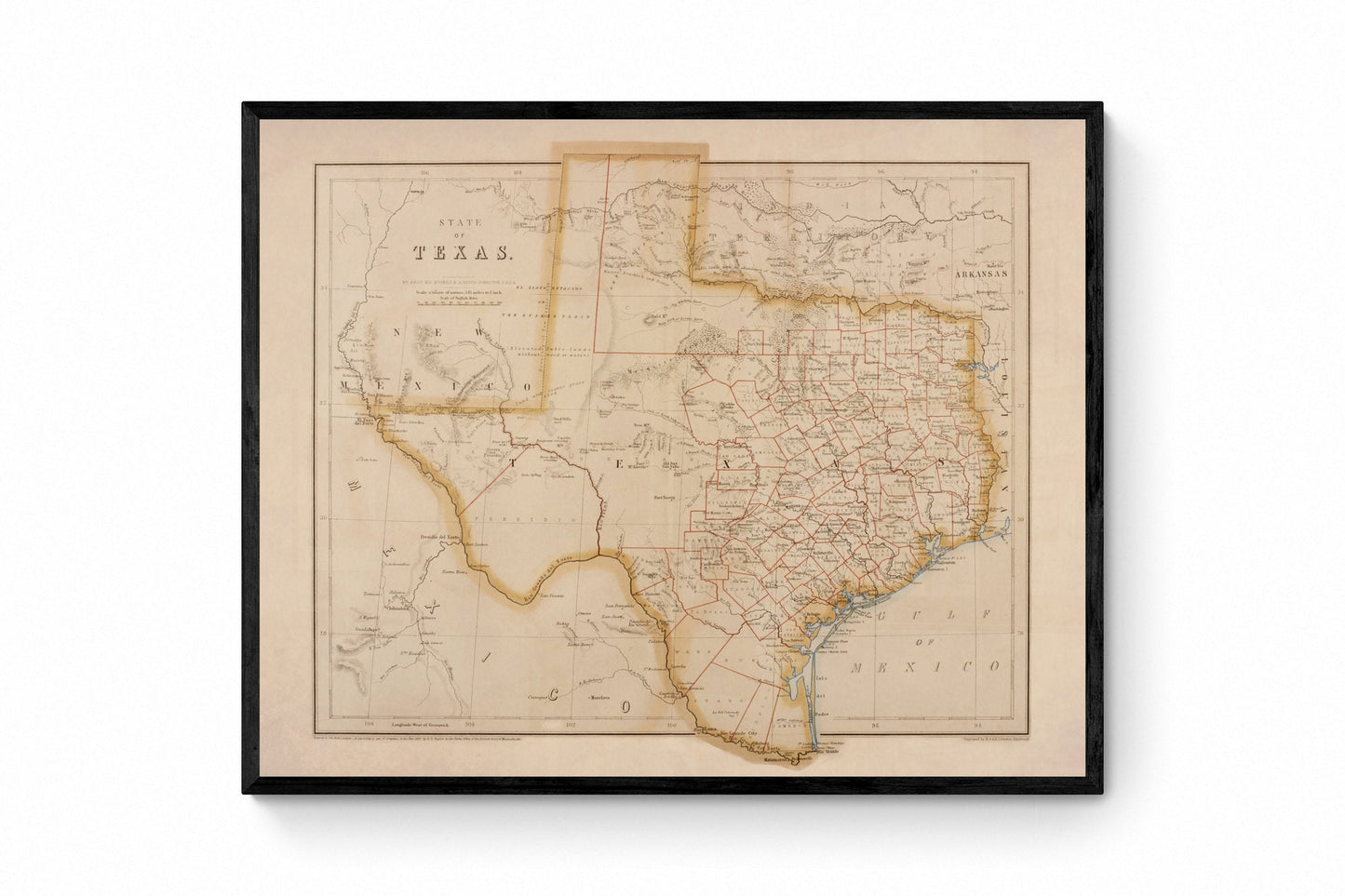 State of Texas map dated 1857 1857 – antique art print from Ninska Designs