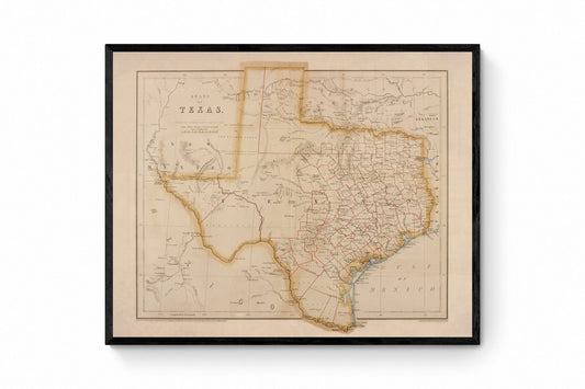 State of Texas map dated 1857 1857 – antique art print from Ninska Designs