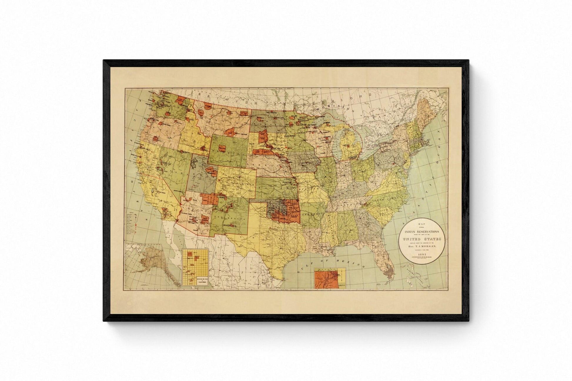 Map showing Indian Reservations within the limits of the United States dated 1892 1892 – antique art print from Ninska Designs