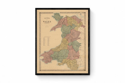 Wales map from Ordnance Surveys dated c.1890 - Antique Reproduction - Available Framed
