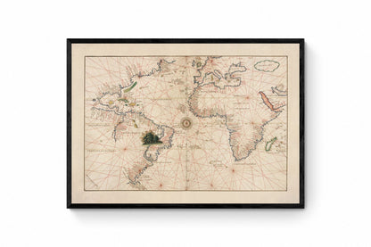 Atlantic Ocean Portolan Nautical Chart dated 1544 - Antique Reproduction - Navigation Chart - Available Framed