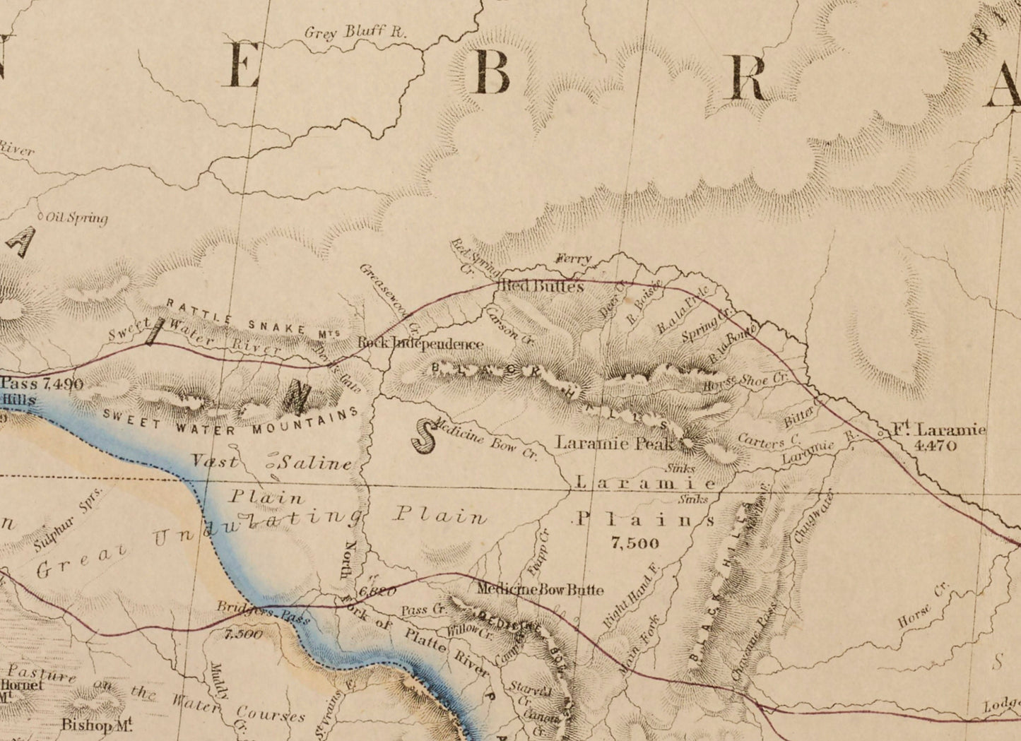 Territory of Nebraska map dated 1857 showing the proposed Pacific Railroad route - United States - Antique Reproduction - Available Framed