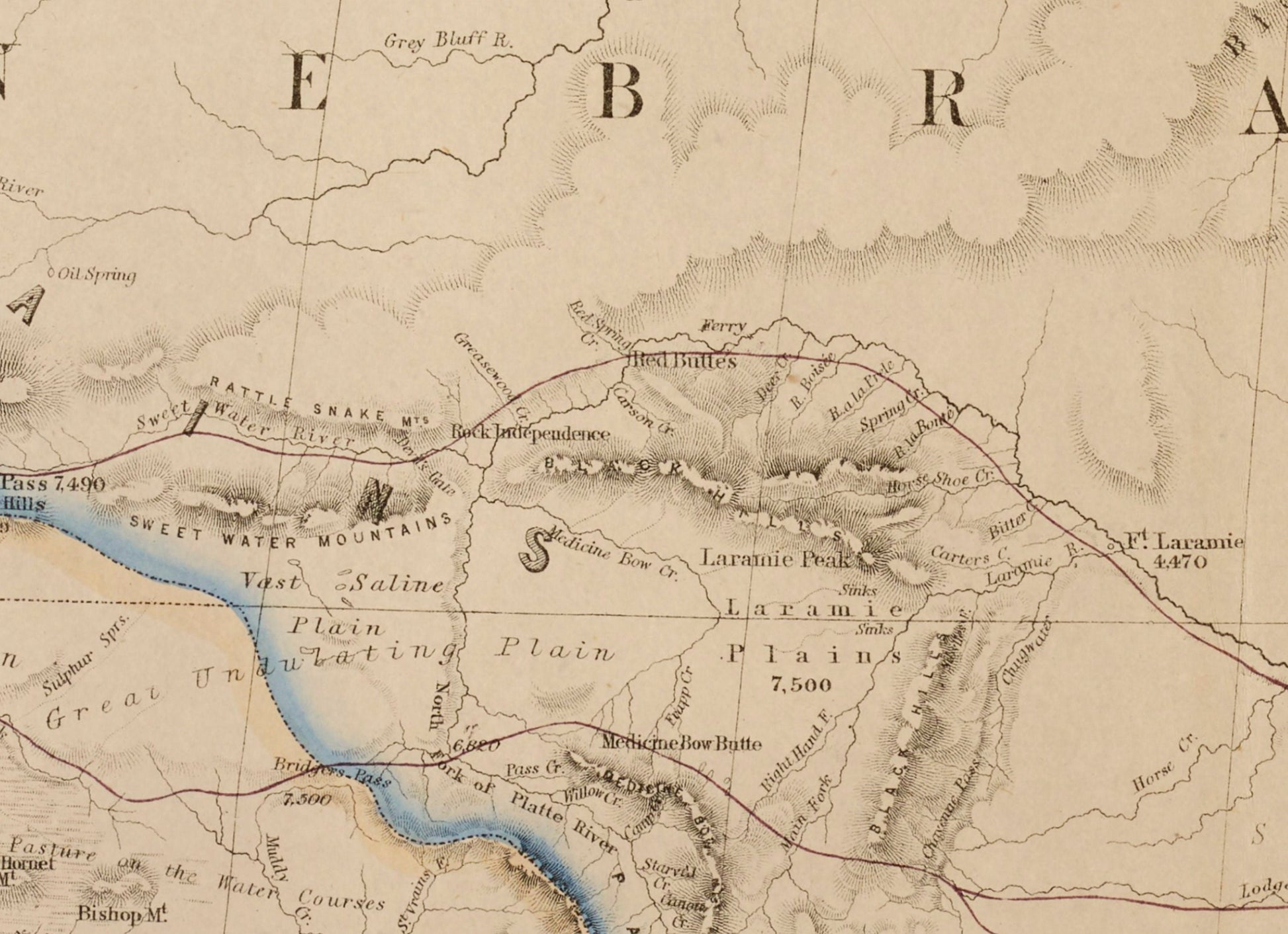 Territory of Nebraska map dated 1857 showing the proposed Pacific Railroad route - United States - Antique Reproduction - Available Framed
