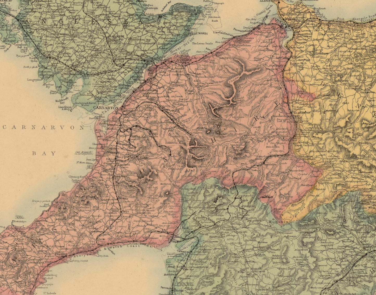 Wales map from Ordnance Surveys dated c.1890 - Antique Reproduction - Available Framed