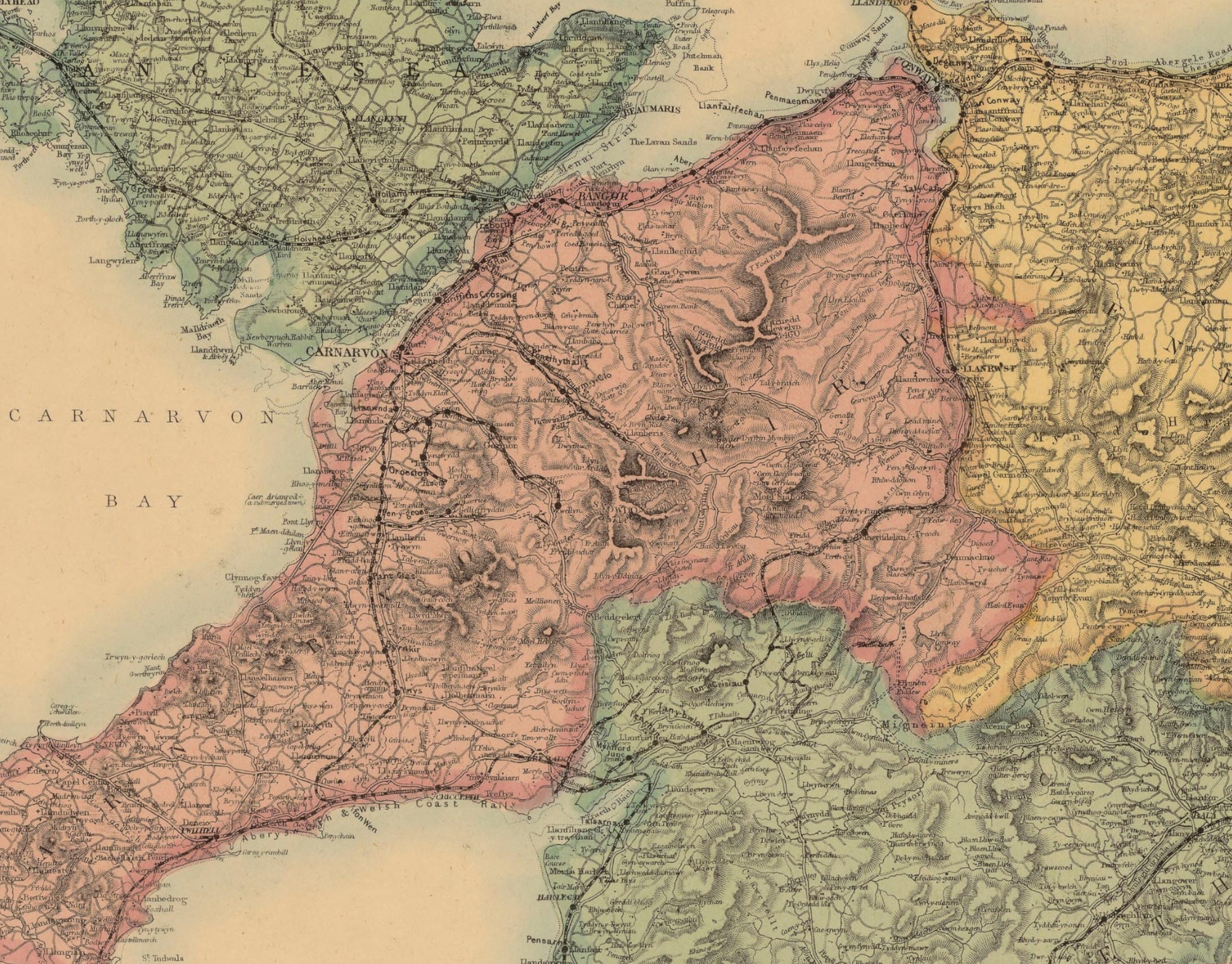 Wales map from Ordnance Surveys dated c.1890 - Antique Reproduction - Available Framed