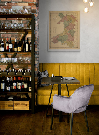 Wales map from Ordnance Surveys dated c.1890 - Antique Reproduction - Available Framed