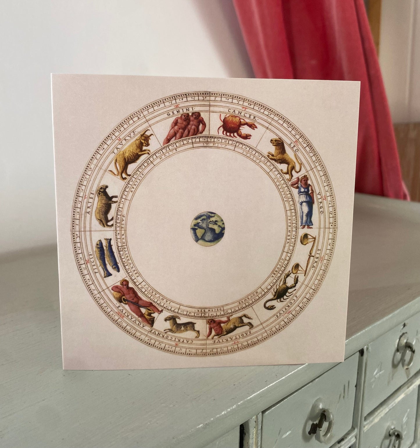 Zodiac Greeting Card - 125 x 125mm Square Card - Portolan Atlas Zodiac Diagram - Antique Reproduction - FREE SHIPPING