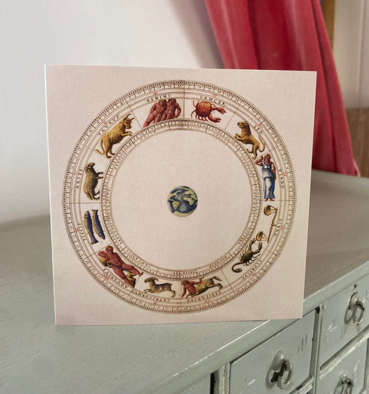 Zodiac Greeting Card - 125 x 125mm Square Card - Portolan Atlas Zodiac Diagram - Antique Reproduction - FREE SHIPPING