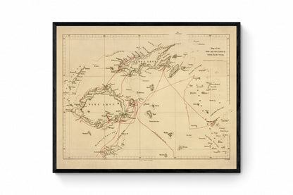 Map of the Fiji or Viti Group dated 1864 - Antique Reproduction - Pacific Islands - Available Framed