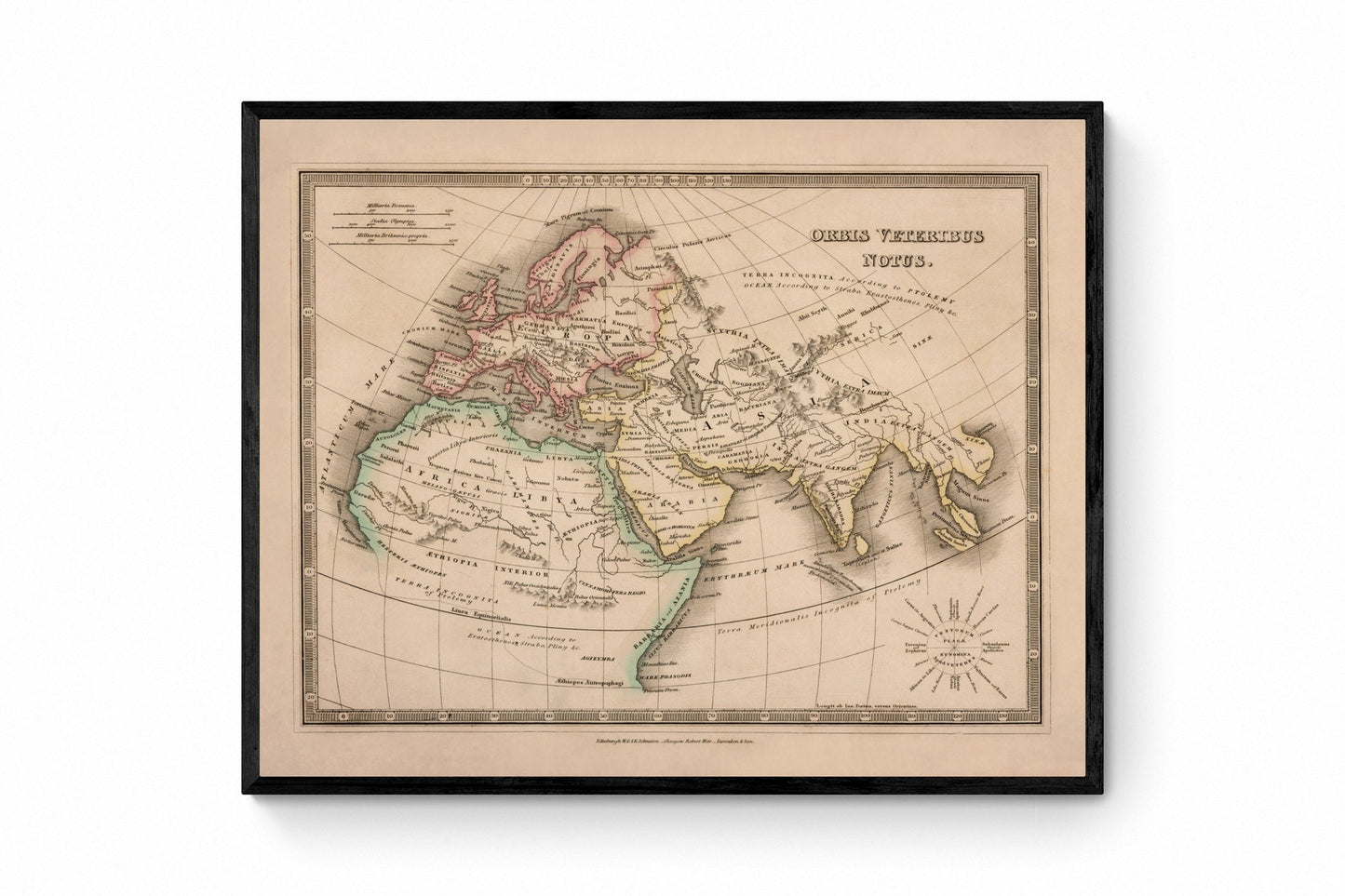 Orbis Veteribus Notus Map - dated 1839 - Antique Reproduction - Ancient World Map - Available Framed