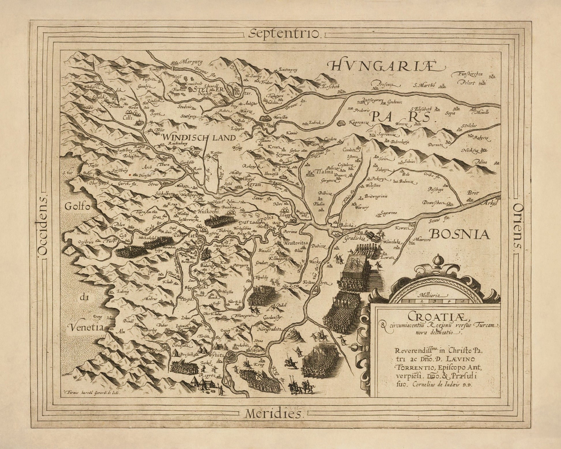 Croatia during the Long Turkish War by Cornelius de Jode Map (Croatiae) dated 1593 - Antique Reproduction - Available Framed