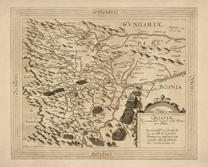 Croatia during the Long Turkish War by Cornelius de Jode Map (Croatiae) dated 1593 - Antique Reproduction - Available Framed