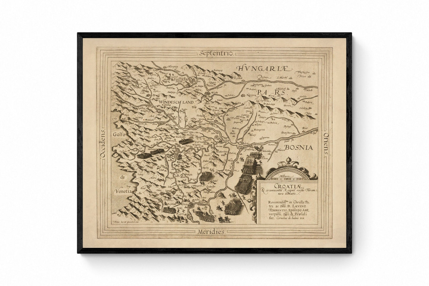 Croatia during the Long Turkish War by Cornelius de Jode Map (Croatiae) dated 1593 - Antique Reproduction - Available Framed