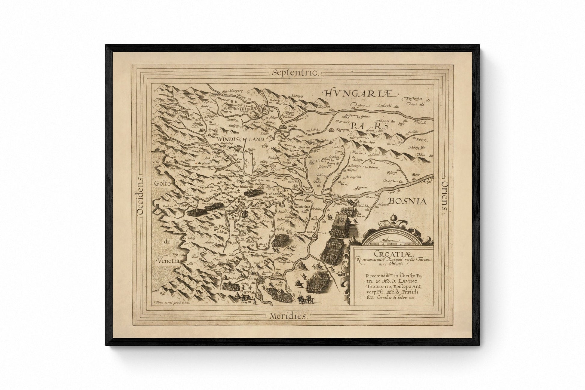 Croatia during the Long Turkish War by Cornelius de Jode Map (Croatiae) dated 1593 - Antique Reproduction - Available Framed