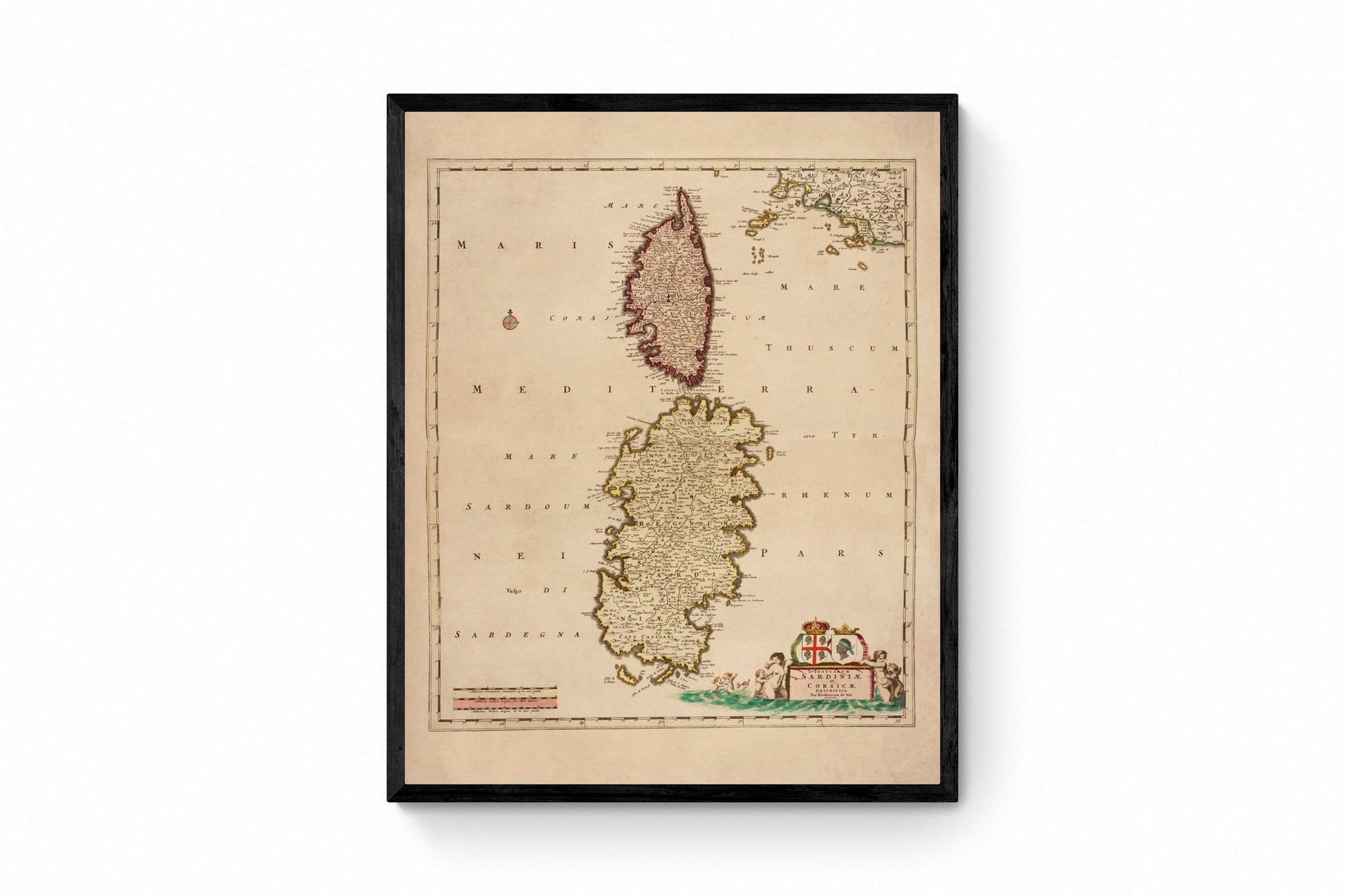 Sardinia and Corsica Map dated c. 1715 – antique art print from Ninska Designs