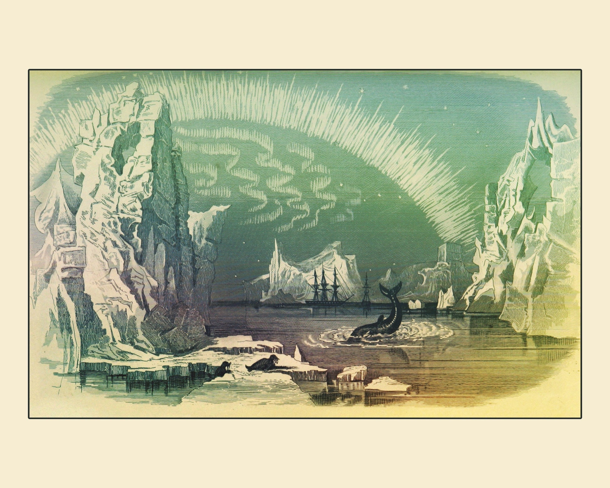 Aurora Borealis Print - Antique Reproduction - Northern Lights - Astronomy - North Pole - Arctic - Available Framed