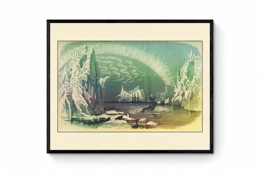 Aurora Borealis Print - Antique Reproduction - Northern Lights - Astronomy - North Pole - Arctic - Available Framed