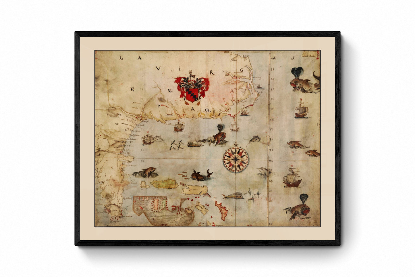 American East Coast Map dated c.1585 – antique art print from Ninska Designs