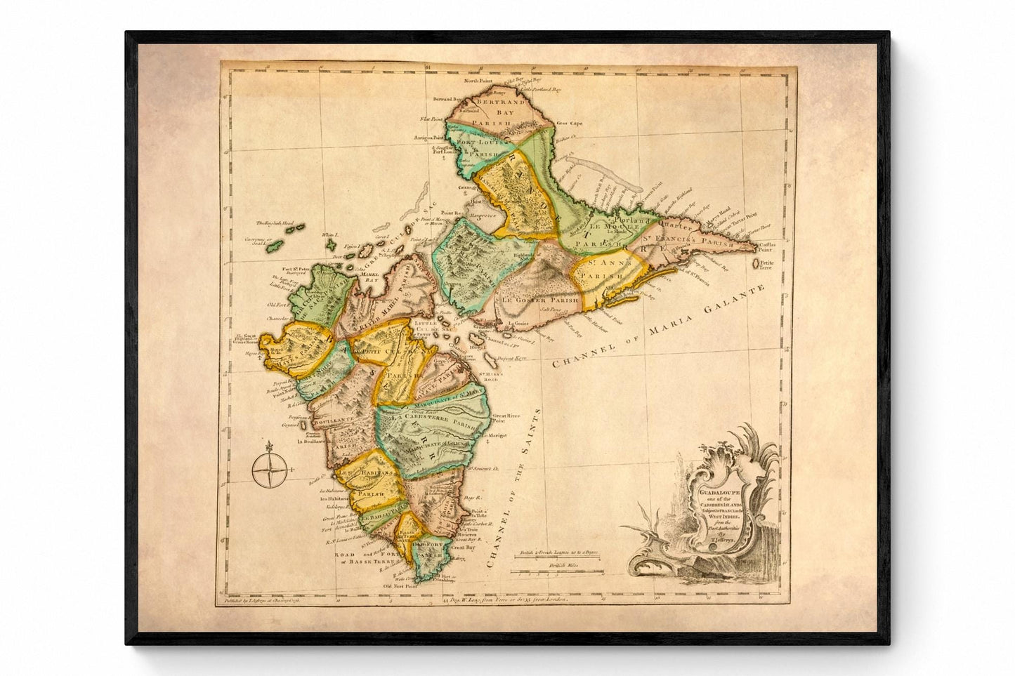 Map of Guadaloupe - Antique Reproduction Map - dated 1768 - Caribbean - Available Framed