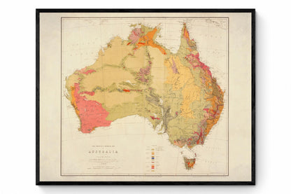 Geological Map of Australia - Dated 1875 - Antique Reproduction - Geology Map - Available Framed