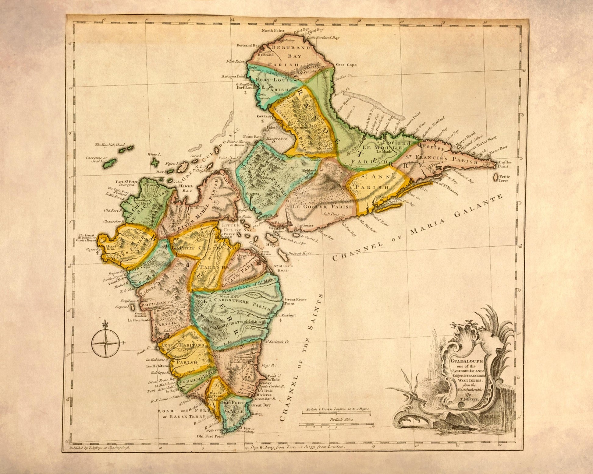 Map of Guadaloupe - Antique Reproduction Map - dated 1768 - Caribbean - Available Framed