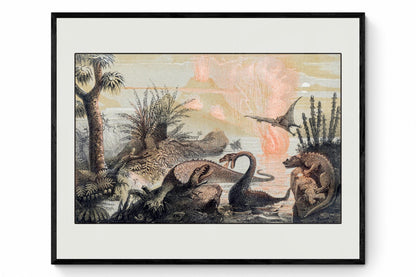 Primitive World by Adolphe Fran√ßois Pannemaker Print - dated 1857 - Antique Reproduction - Dinosaur - Palaentology - Available Framed