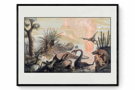 Primitive World by Adolphe Fran√ßois Pannemaker Print - dated 1857 - Antique Reproduction - Dinosaur - Palaentology - Available Framed