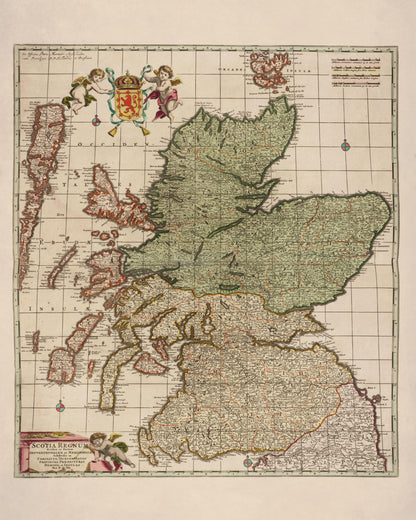 Scotia Regnum - Antique Map of Scotland - dated c.1715 - Atlas Maior - Antique Reproduction - Available Framed