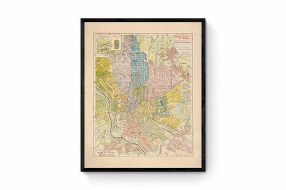 Madrid City Plan - dated 1934 - Spain - Antique Reproduction Map - Available Framed