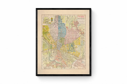 Madrid City Plan - dated 1934 - Spain - Antique Reproduction Map - Available Framed