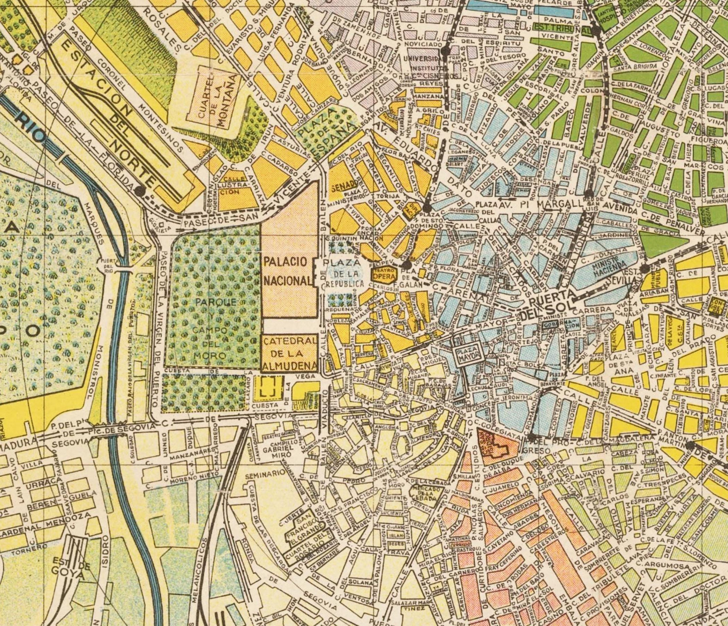 Madrid City Plan - dated 1934 - Spain - Antique Reproduction Map - Available Framed