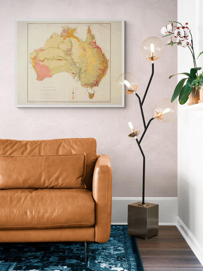 Geological Map of Australia - Dated 1875 - Antique Reproduction - Geology Map - Available Framed