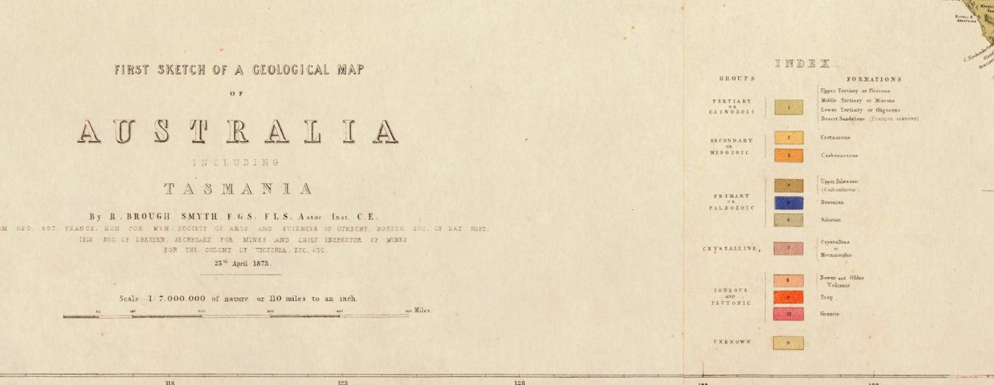 Geological Map of Australia - Dated 1875 - Antique Reproduction - Geology Map - Available Framed