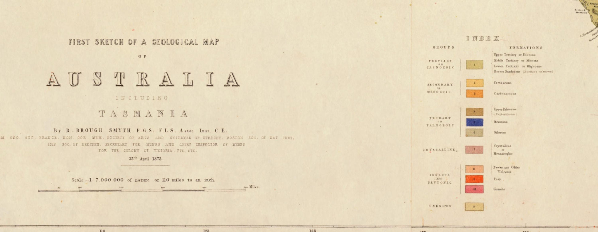 Geological Map of Australia - Dated 1875 - Antique Reproduction - Geology Map - Available Framed