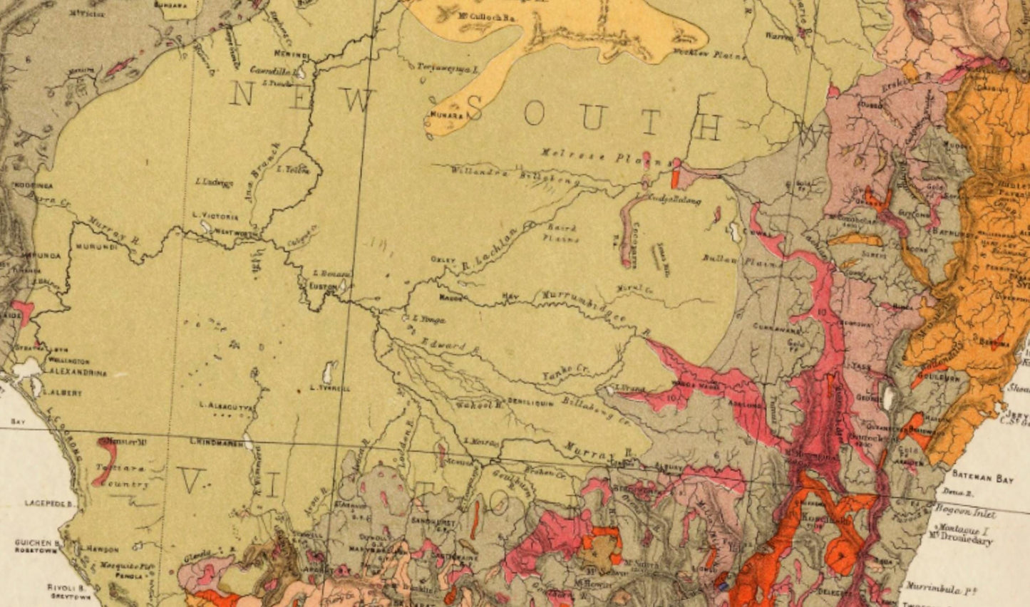 Geological Map of Australia - Dated 1875 - Antique Reproduction - Geology Map - Available Framed