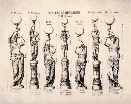 Lamp Post Statues - Antique Reproduction - Available Framed