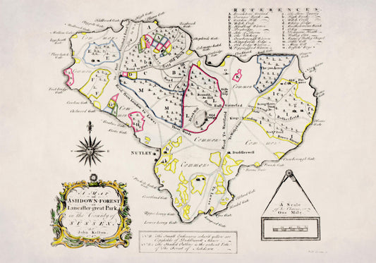 Ashdown Forest or Lancaster Great Park, Sussex - Antique Map - Dated 1747 - John Kelton - Antique Reproduction - Available Framed
