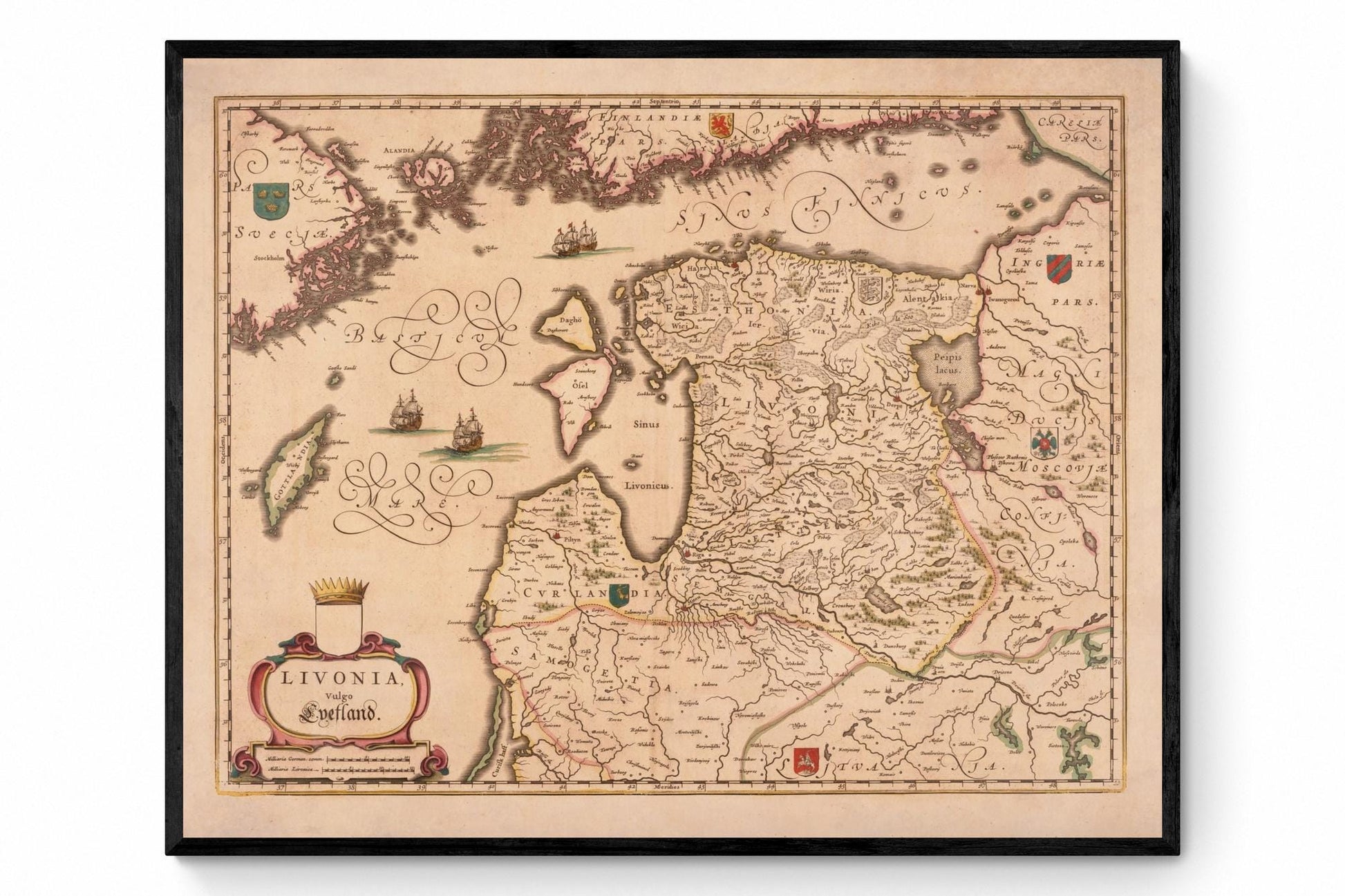 Lithuania Map dated 1645 - Latin Antique Map - Antique Reproduction - Available Framed