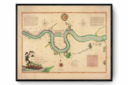 River Thames from London Bridge to Woolwich Warren Antique Map - dated 1802 - Antique Reproduction - Available Framed