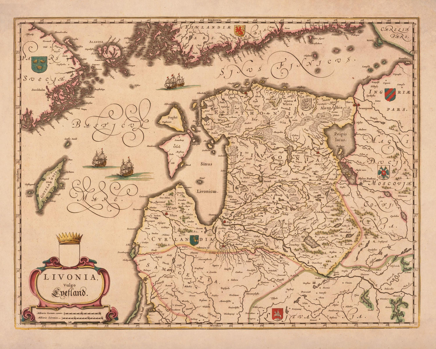 Lithuania Map dated 1645 - Latin Antique Map - Antique Reproduction - Available Framed