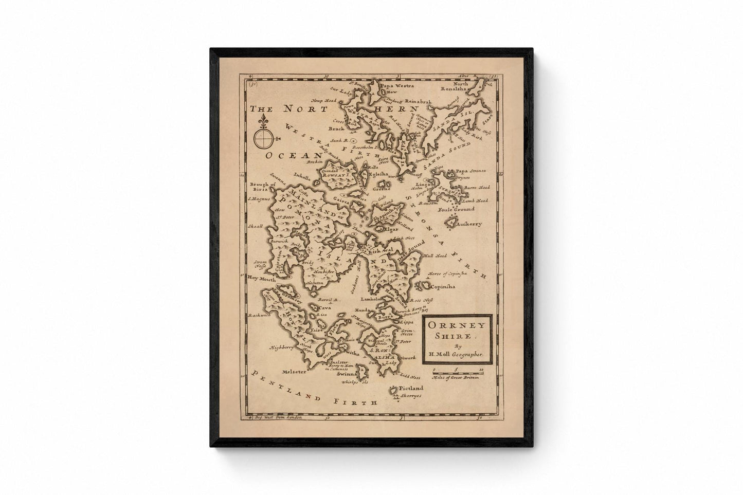Orkney Islands (Orkneyshire) Antique Map - dated 1725 - Antique Reproduction - Available Framed